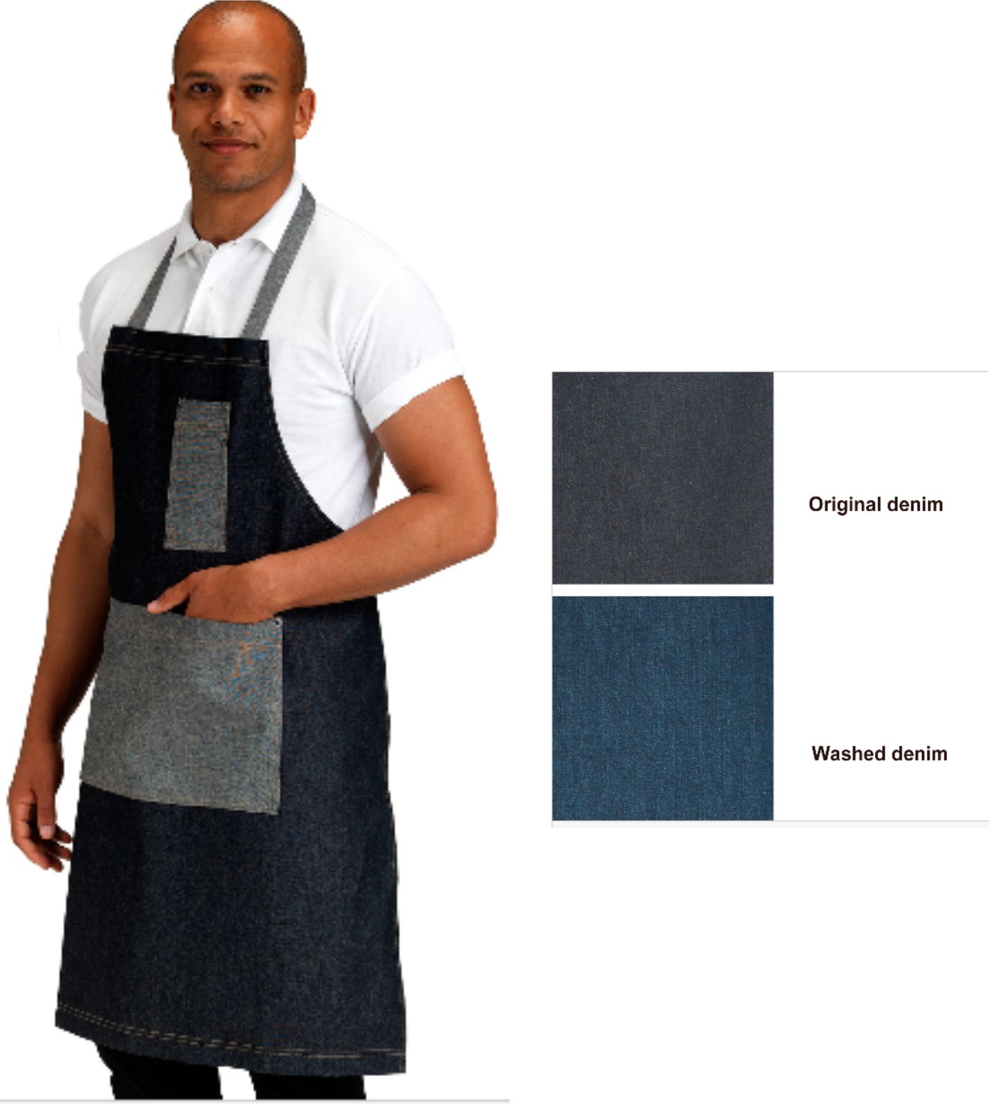 DP102 Denim Apron with Contrasting Panels - Click Image to Close